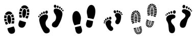 Farklı insan ayak izleri bırak. Bebek ayak izi - hisse senedi vektörü.