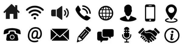Définir Des Icônes Contact Symbole Collection Contactez Nous Communication Support — Image vectorielle