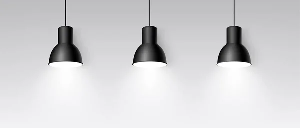 Realistische Drei Lampen Hängen Von Der Decke Helle Beleuchtung Drei — Stockvektor