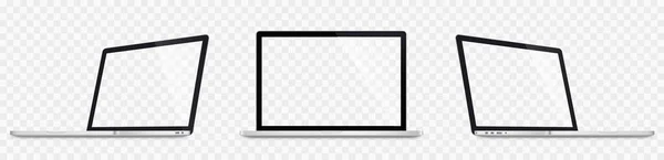 Realistic Laptop Set Laptops Mockup Blank Screen Isolated Transparent Background — Stock Vector