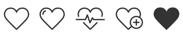 心脏图标设置 心动图 健康相扑 爱情激情简洁线条风格图标 股票矢量 — 图库矢量图片
