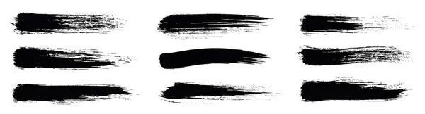 Ensemble Noir Peinture Pinceau Encre Coups Pinceau Pinceaux Lignes Cadres — Image vectorielle