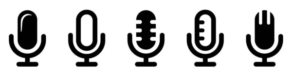 Mikrofon Ikonok Beállítva Stúdió Asztal Mikrofon Gyűjtemény Podcast Rádió Ikon — Stock Vector