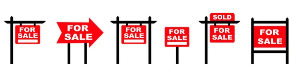 为销售标志设置 出售房地产收藏品 卖的图标 不同风格的标语牌 种群向量 — 图库矢量图片