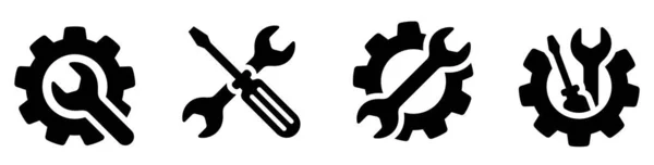 Service Symbole Gesetzt Schraubenschlüssel Schraubenzieher Und Schaltuhr Schraubenzieher Und Schraubenschlüssel — Stockvektor