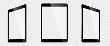 Gerçekçi tablet bilgisayar modelleme seti. Tablet PC gerçekçi gölgeli ön görünüm. Elektronik aygıt - hisse senedi vektörü.