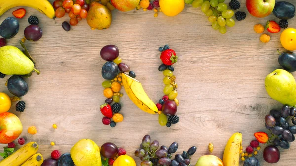 Fruits made letter N. Fruits are forming letters. Alphabet made of fruits.