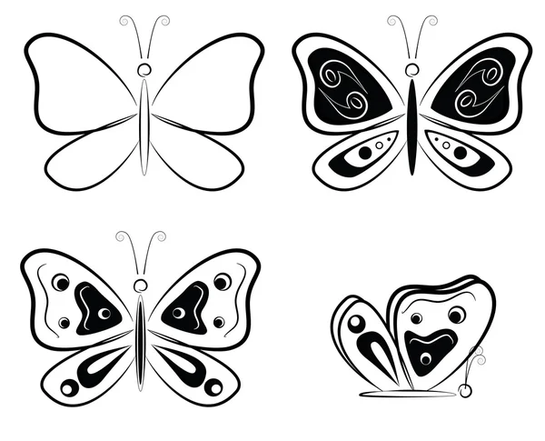 Четыре черно-белых силуэта бабочки - векторная иллюстрация Векторная Графика