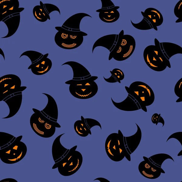 Halloween modello senza cuciture per lo sfondo - zucche in cappello strega - illustrazione vettoriale — Vettoriale Stock