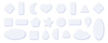 Beyaz arkaplanda izole edilmiş beyaz geometrik şekiller kümesi.