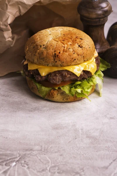 Hambúrguer de queijo bovino único — Fotografia de Stock