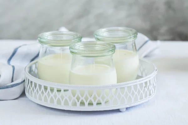 Yogur casero en frascos de vidrio — Foto de Stock