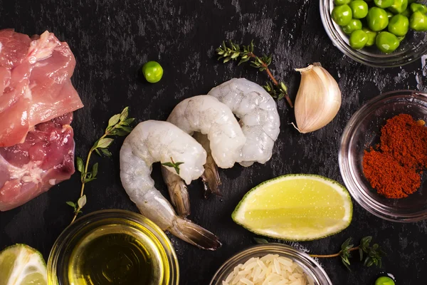 Ingredientes de paella espanhola — Fotografia de Stock