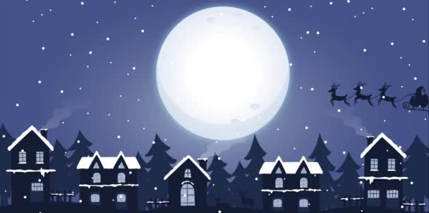 Santa Claus Vuela Sobre Luna Hermosa Tarjeta Felicitación Animada Fotografías de stock
