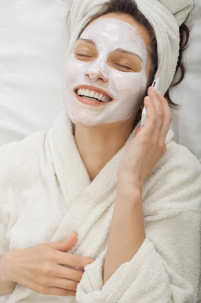 Spa Woman with Facial krem Mask — Stok Foto