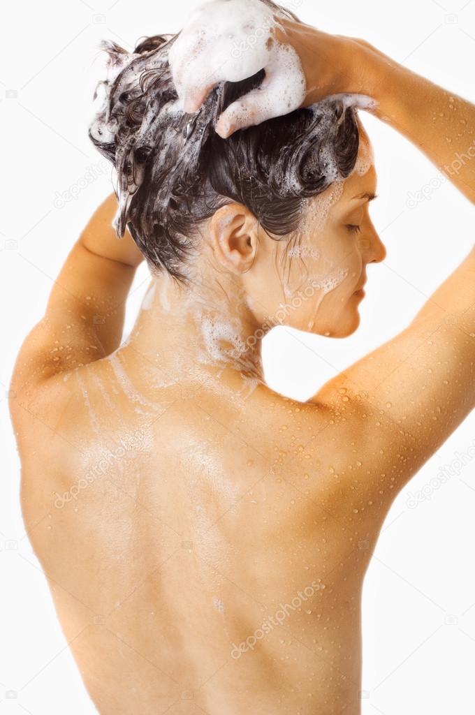 Girl washing her hair with shampoo — Stock Photo © andreibaryla ...