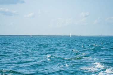 Denizin mavi sularında sportif beyaz yatlar. Seyahat konsepti. Yüksek kalite fotoğraf