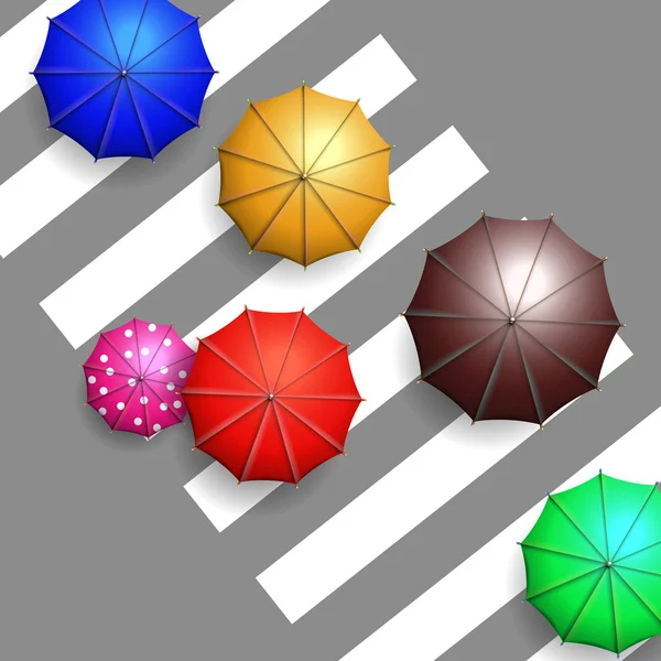 Ombrelli colorati vettoriali sul marciapiede vista aerea — Vettoriale Stock