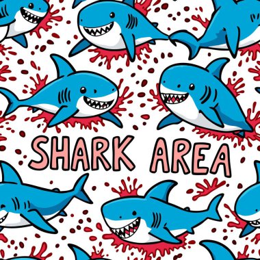 Şirin mavi karikatür köpekbalıkları, agresif dişler ve 