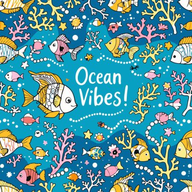 El yapımı okyanus titreşimleri, renkli karikatür, tropikal balık, mercan resifi elementleri ve canlı, pürüzsüz bir şablon içinde deniz yaşamını içerir..