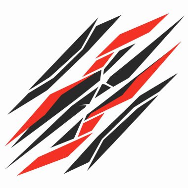 Keskin siyah ve kırmızı geometrik şekillere sahip soyut diyagonal grafik arkaplan, yarış çıkartmaları, motor sporu temaları ve dinamik tanıtım materyalleri için mükemmel.