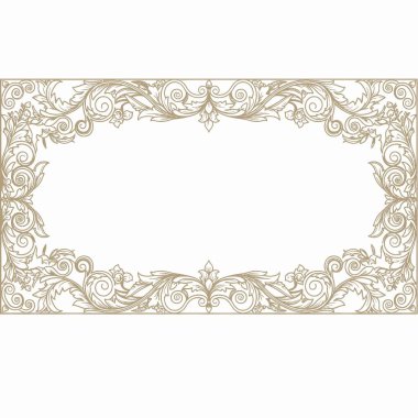 Lüks davetiyeler, sertifikalar, düğün tasarımları ve temiz bir geçmişe sahip diplomalar için son derece ayrıntılı altın işlemeli barok vektör çerçevesi sınırı.