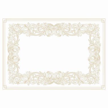 Karmaşık barok kaydırma içeren süslü altın vektör çerçeve veya sınır, sertifikalar, diplomalar, lüks davetiyeler veya kraliyet belgesi sunumu için mükemmel.