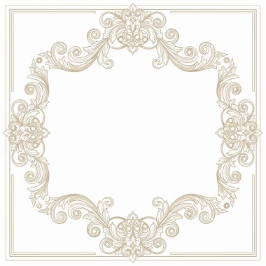 Zarif altın barok çerçeve şablonu tasviri, lüks düğün davetiyeleri, sertifikalar, diplomalar veya kaliteli marka tasarımları için mükemmel..