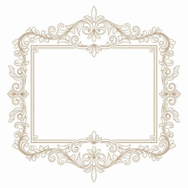 Davetiyeler, sertifikalar veya lüks ürün ambalajlama tasarımı için mükemmel karmaşık barok filigran ile zarif bir dikdörtgen altın çerçevenin vektör çizimi.