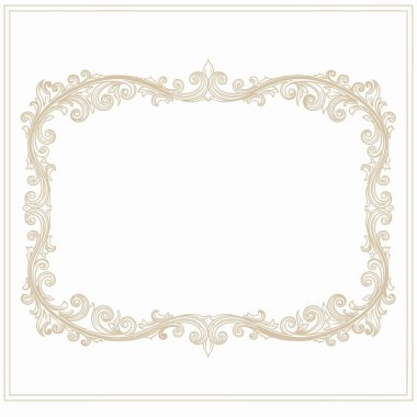 Temiz beyaz bir arkaplan üzerinde karmaşık altın barok çerçeve çerçeve çerçeve çerçeve çizimi, sertifikalar, düğün davetiyeleri ve diploma tasarımları için ideal.