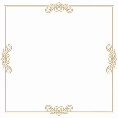Süslü barok kaydırma unsurları olan zarif altın kare çerçeve, lüks sertifikalar, düğün davetiyeleri, diplomalar veya markalaşma projeleri için ideal.