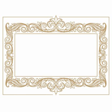 Sertifikalar, diplomalar veya beyaz arka planda izole edilmiş lüks davetiyeler için zarif klasik altın dikdörtgen süsleme kenarı.