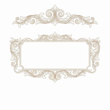 Zarif klasik Barok çerçeve ve bölücü vektör seti, karmaşık kaydırma ve akanthus detayları, lüks etiketler, sertifikalar ve davetiyeler için mükemmel.