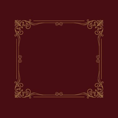 Zengin kestane rengi arka planda köşeleri olan lüks altın çerçeveli kare kenarlı, davetiyeler, diplomalar veya zarif tasarım projeleri için mükemmel..