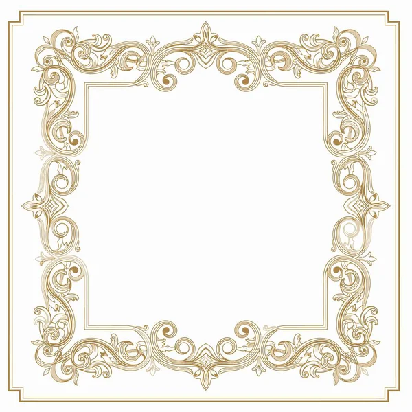 Şatafatlı altın rengi barok tarzı kare çerçeve çerçeve elementi beyaz arka planda izole edilmiş, zarif davetiyeler, sertifikalar, diplomalar veya duyurular için ideal.