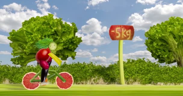 Concepto de estilo de vida saludable - bicicleta vegetal — Vídeos de Stock