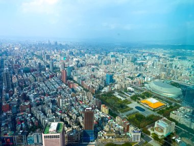 Taipei 101 rasathanesinden Taipei Skyline - Modern Skyline ve Yerel Sokak Hayatı ile Taipei City Urban View, Tayvan