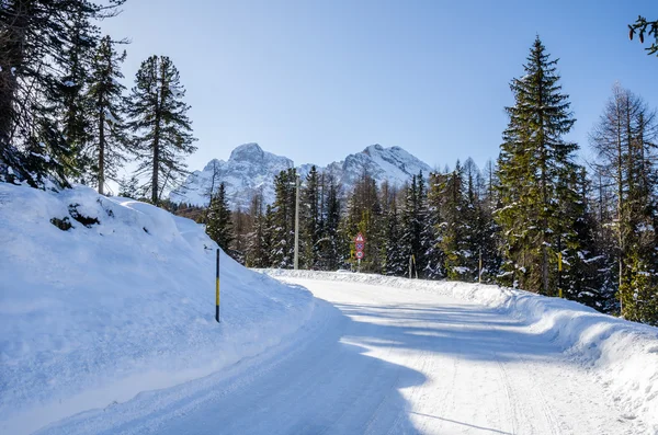 Ορεινό δρόμο καλυμμένο με χιόνι — Φωτογραφία Αρχείου