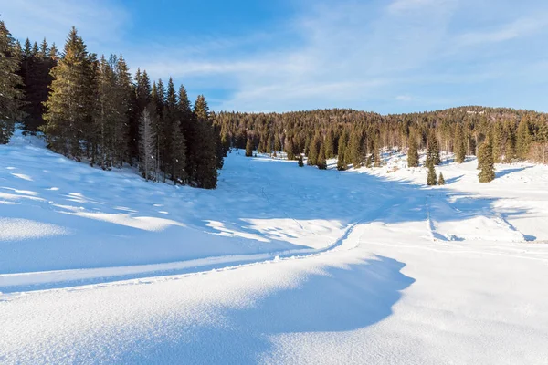 Prachtig Besneeuwd Berglandschap Een Heldere Winterdag — Stockfoto