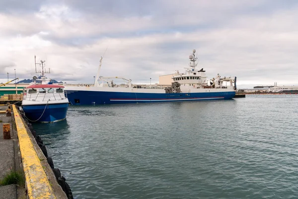 Nave Factoría Pescado Amarrada Puerto Día Nublado Verano Hofn Islandia —  Fotos de Stock