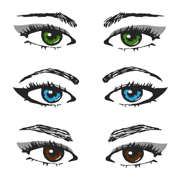 Conjunto de dibujos para los ojos femeninos.diferentes tipos de cejas y el color de la pupila . — Archivo Imágenes Vectoriales