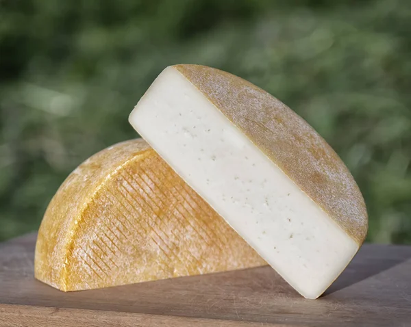 Artesanato de queijo de leite de vaca e cabra. Cabeça de queijo Fotografias De Stock Royalty-Free