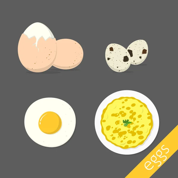 Huevo cocido Huevos de codorniz Huevo frito y tortilla — Vector de stock