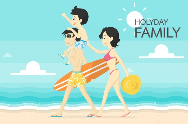 Famille heureuse sur la plage — Image vectorielle