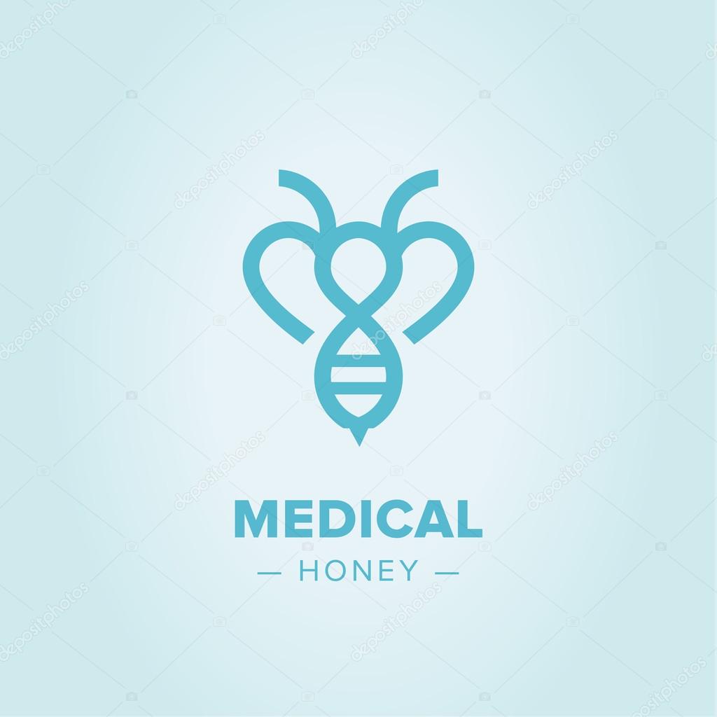 Bee Logo design vector template linear style. Outline icon.Creative Hard work Hive Logotype concept