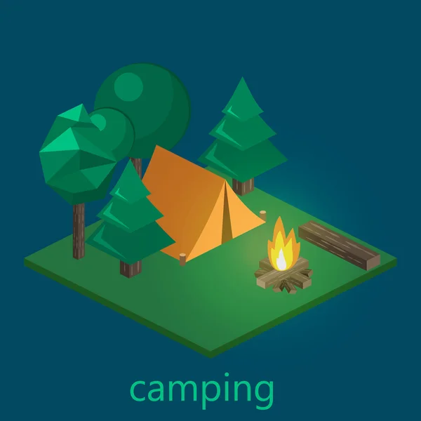 Peisaj izometric pentru camping — Vector de stoc