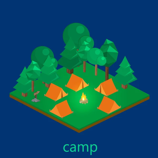 Peisaj izometric pentru camping — Vector de stoc