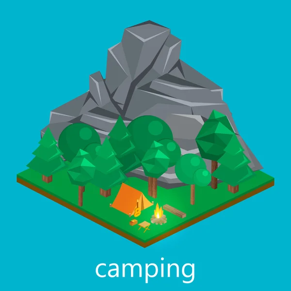 Peisaj izometric pentru camping — Vector de stoc