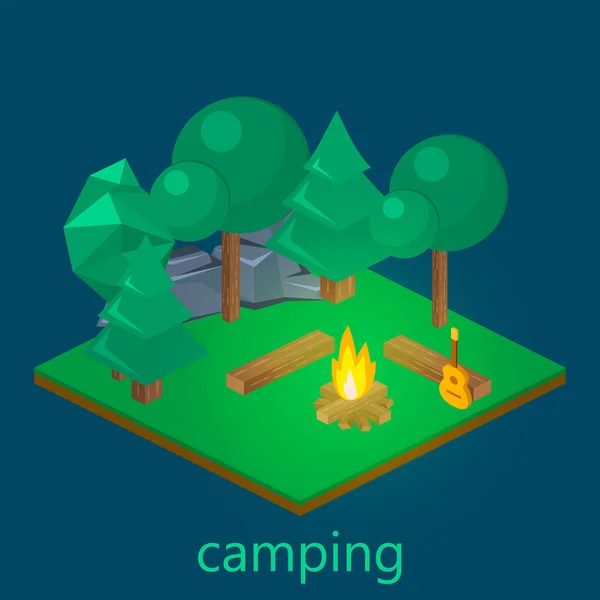 Peisaj izometric pentru camping — Vector de stoc