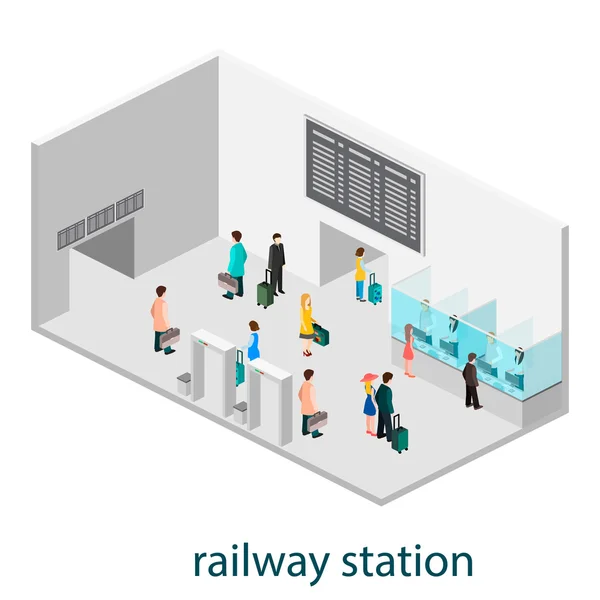 Interno isometrico della stazione ferroviaria — Vettoriale Stock
